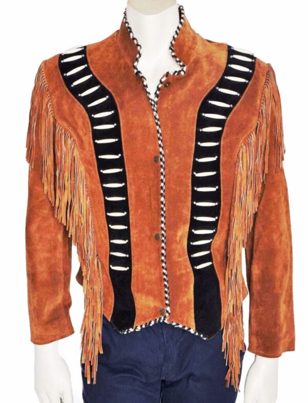 Western Woman's Brown Buckskin Suede Leather Fringes Cow Girl Jacket WJ1042