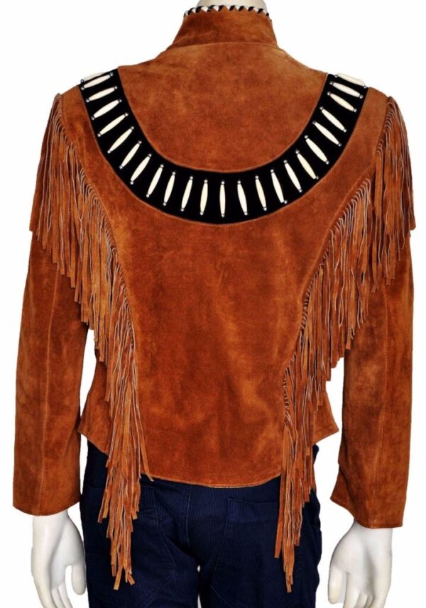 Western Woman's Brown Buckskin Suede Leather Fringes Cow Girl Jacket WJ1042