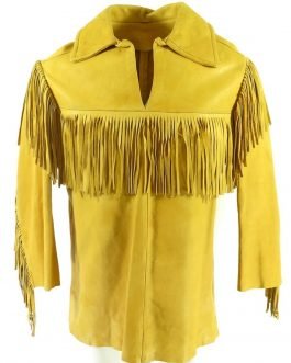 Mens Mountain Man Tan Yellow Buckskin Leather Fringes Shirt MMT444