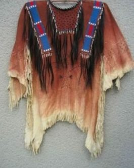 1800’s Old Native American Tan Buckskin Leather Powwow Regalia SIOUX Beaded War Shirt NA453