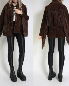 Western Native American Woman’s Brown Buckskin Suede Leather Fringes Jacket WJ1047