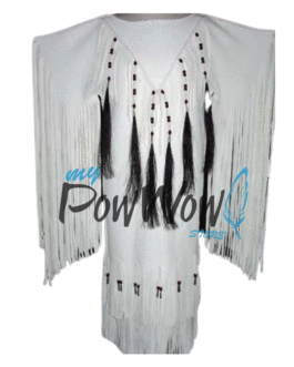 Woman’s Native American White Buckskin Leather Fringes Wedding Dress Powwow Regalia WD49