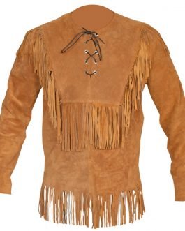 Mens Mountain Man Brown Buckskin Suede Leather Fringes Shirt MM493