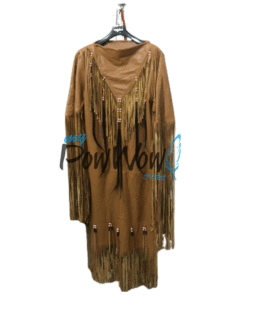 Woman’s Native American Brown Buckskin Leather Fringes Wedding Dress Powwow Regalia PWD513