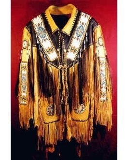 Old Antique Style Native American Mens Tan Leather Fringe War Jacket / Coat NAJ555