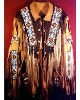 Old Antique Style Native American Mens Tan Leather Fringe War Jacket / Coat NAJ556