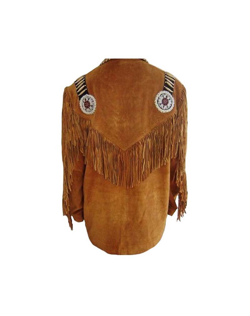 Western Buckskin Brown Suede Leather Native American Beaded Fringe ...