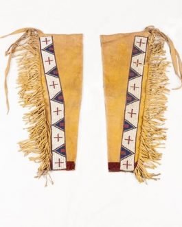 1800’s Old Style Native American Tan Leather Chaps Leggings Beaded Powwow Regalia NCP1006