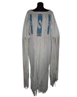 Woman’s Native American White Buckskin Leather Fringes Wedding Dress Powwow Regalia WD07
