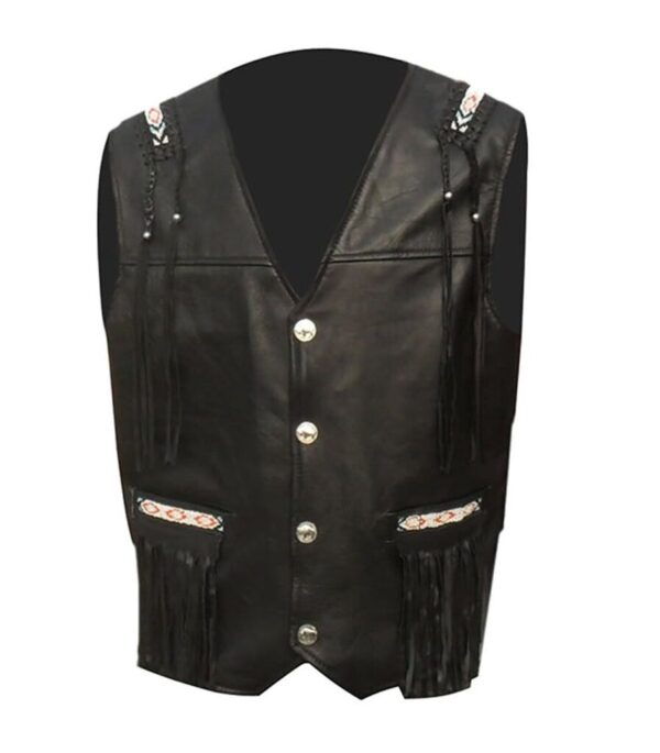 Western Leather Fringe Vest for Men