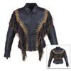 Western Woman's Black Buckskin Leather Fringes Cow Girl Jacket WJ108
