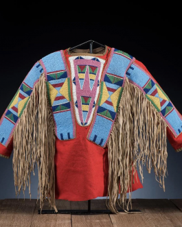 1800’s Old Native American Crow Beaded Red Buckskin Leather War Shirt SX1812