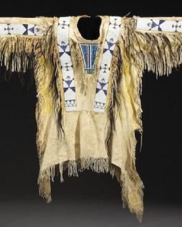 1800's Old Native American Beige Buckskin Leather Powwow Regalia SIOUX  Beaded War Shirt NA230