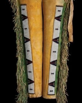 1800’s Old Style Native American Tan Leather Chaps Leggings Beaded Powwow Regalia NCP1009