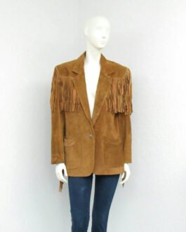 Western Native American Woman’s Cognac Brown Buckskin Suede Leather Fringes Jacket WJ1095