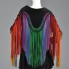 Western Native Woman's Black Buckskin Suede Leather Rainbow Fringes Long Coat / Jacket WJ2260