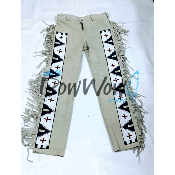 Leather Fringe Beaded Pants For Powwow