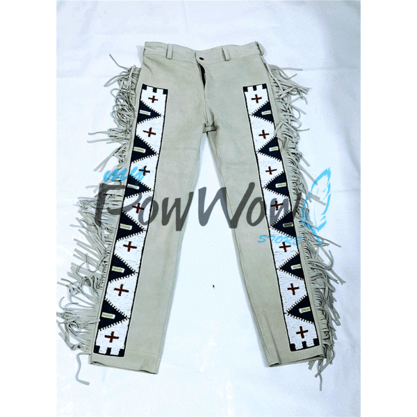 Leather Fringe Beaded Pants for Powwow NVP55