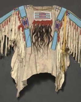 1800’s Old Native American Crow Beaded Beige Buckskin Leather War Shirt SX1161