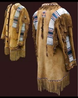 1800's Old Native American Tan Buckskin Leather Powwow Regalia SIOUX Beaded  War Shirt NA193