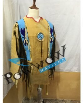 SIOUX Beaded Old Native American Style Tan Buffalo Leather Powwow Regalia War Shirt PWS146