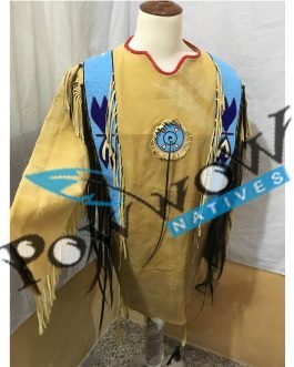 SIOUX Beaded Old Native American Style Tan Buffalo Leather Powwow Regalia War Shirt PWS146