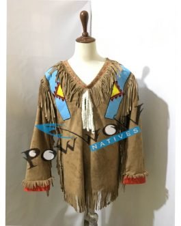 SIOUX Beaded Old Native American Style Beige Buckskin Leather Powwow Regalia War Shirt PWS135