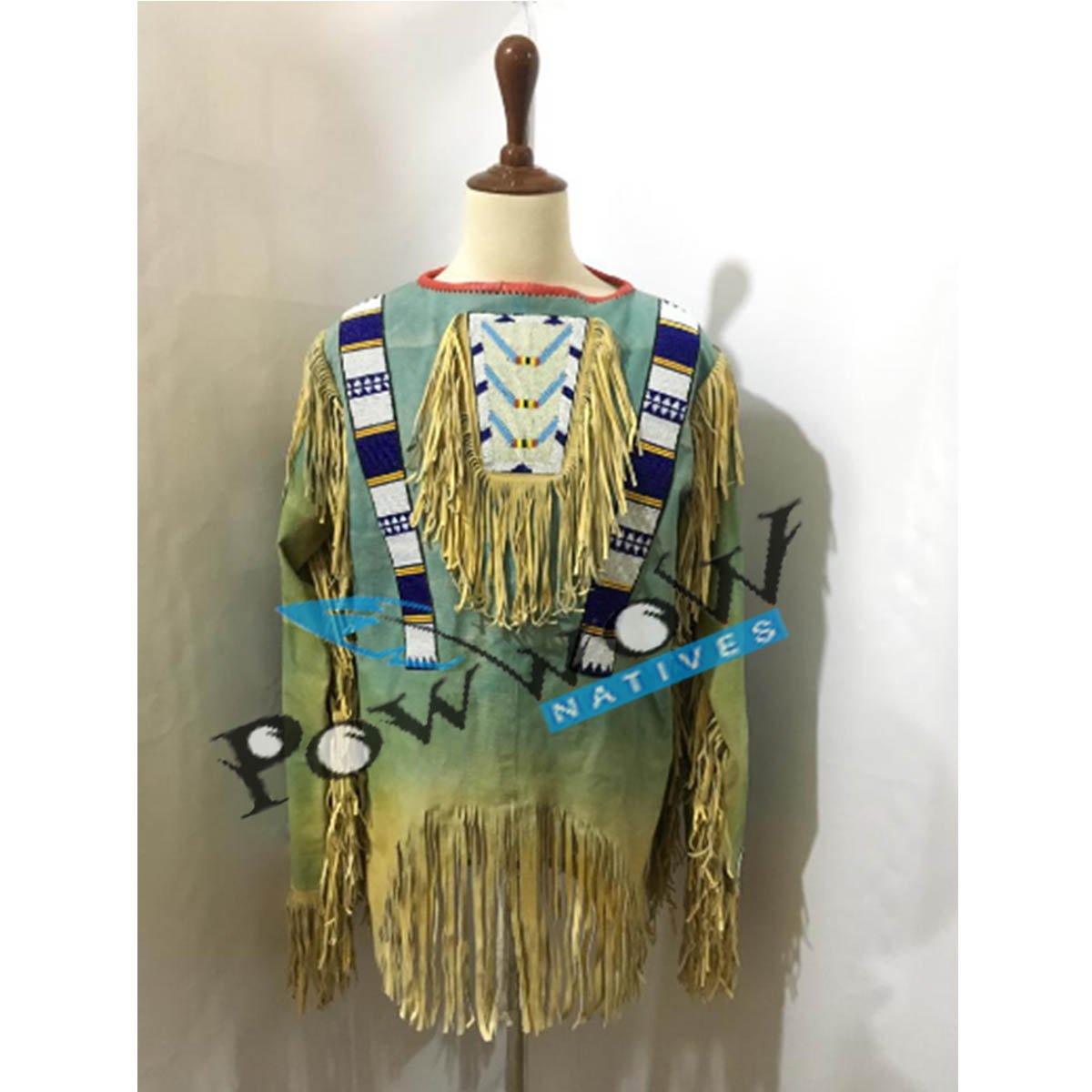 1800's Old Native American Beige Buckskin Leather Powwow Regalia SIOUX  Beaded War Shirt NA235