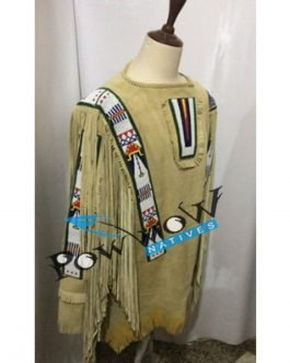 SIOUX Beaded Old Native American Style Buffalo Leather Powwow Regalia War Shirt PWS138