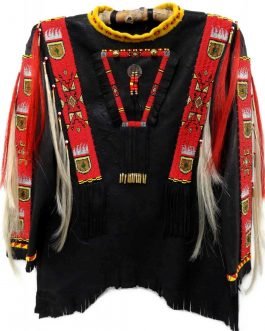 1800’s Old Native American Black Buffalo Hide Powwow Regalia SIOUX Beaded War Shirt NA205