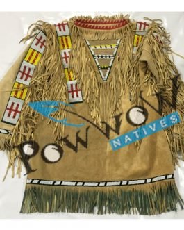 SIOUX Beaded Old Native American Style Beige Buffalo Hide Powwow Regalia War Shirt PWS1143