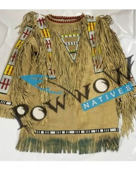 SIOUX Beaded Old Native American Style Beige Buffalo Hide Powwow Regalia War Shirt PWS1143