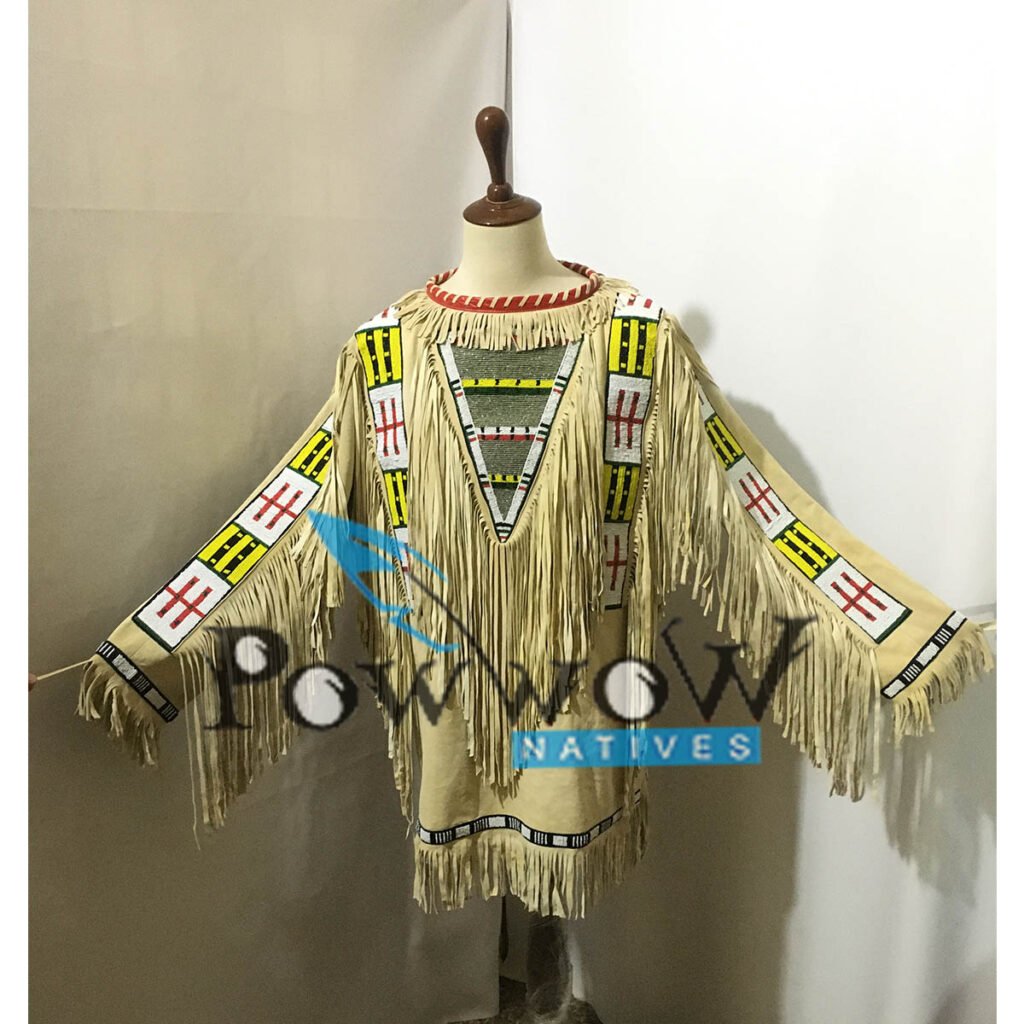SIOUX Beaded Old Native American Style Beige Buffalo Hide Powwow Regalia  War Shirt PWS1443
