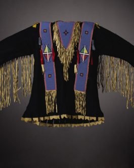 1800’s Old Style Native American Black Buffalo Hide Powwow Regalia SIOUX Beaded War Shirt NA488