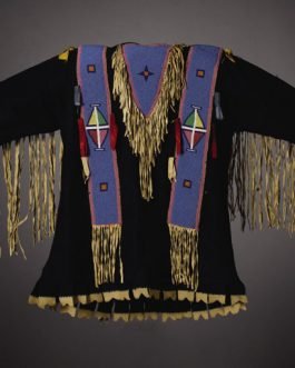 1800’s Old Style Native American Black Buffalo Hide Powwow Regalia SIOUX Beaded War Shirt NA488