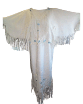 Woman’s Native American White Buckskin Leather Fringes Wedding Dress Powwow Regalia WD51