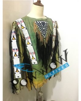 SIOUX Beaded Old Native American Style Buffalo Hide Powwow Regalia War Shirt PWS60