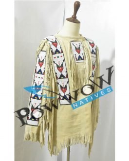 SIOUX Beaded Old Native American Style Beige Buckskin Leather Powwow Regalia War Shirt PWS62