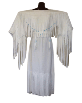 Woman’s Native American White Buckskin Leather Fringes Wedding Dress Powwow Regalia WD66