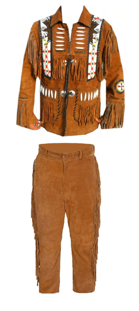 Old Style Native American Brown Buffalo Hide Eagle Beaded Western Suit