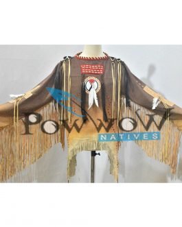 SIOUX Beaded Old Native American Style Beige Buckskin Leather Powwow Regalia War Shirt PWS26