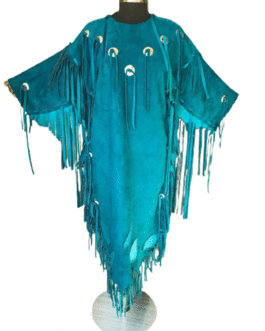 Woman’s Native American Turquoise Buckskin Suede Hide Fringes Wedding Dress Powwow Regalia WD4103