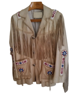 Mens Beige Leather Native American Beaded Fringe Western Jacket WLJ1129