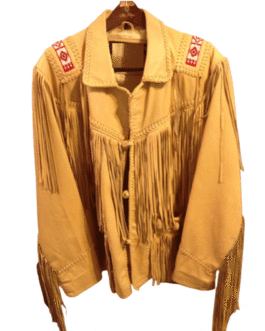 Mens Tan Leather Native American Beaded Fringe Western Jacket WLJ1185