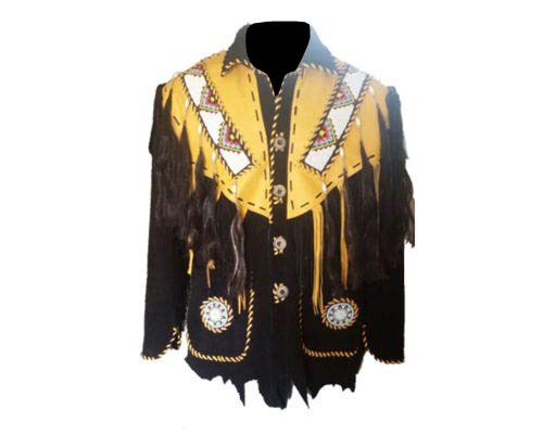 Men Native American Western Buckskin Buffalo Leather Fringe War Shirt