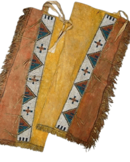 1800’s Old Style Native American Tan Leather Chaps Leggings Beaded Powwow Regalia NCP1011