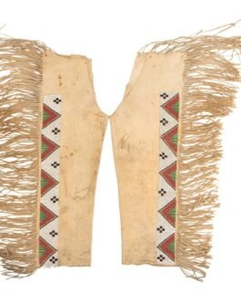 1800’s Old Style Native American Beige Leather Chaps Leggings Beaded Powwow Regalia NCP1020