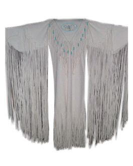 Woman’s Native American White Leather Fringes Beaded Wedding Dress Powwow Regalia WD1005