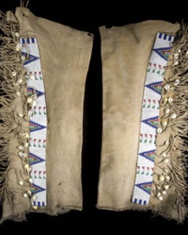 1800’s Old Style Native American Beige Leather Chaps Leggings Beaded Powwow Regalia NCP1051