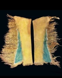 1800’s Old Style Native American Tan Leather Chaps Leggings Beaded Powwow Regalia NCP1052